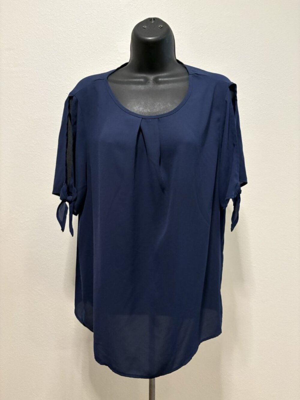 Shein Top Blouse Navy Blue Women Size XL Short Split Tie Sleeve